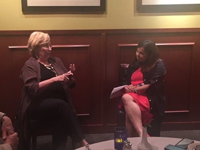 Mamata interviewing Dr. Ardis Hoven on stage