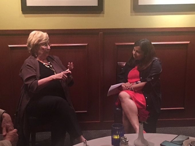 Mamata interviewing Dr. Ardis Hoven on stage